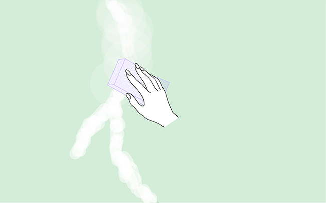 Dessin d'une maint qui ponce l'enduit des trous rebouchés