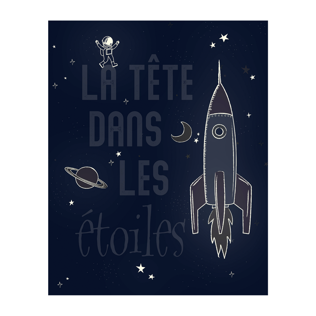 4MURS Toile imprimée phosphorescente Astronaut Bleu nuit