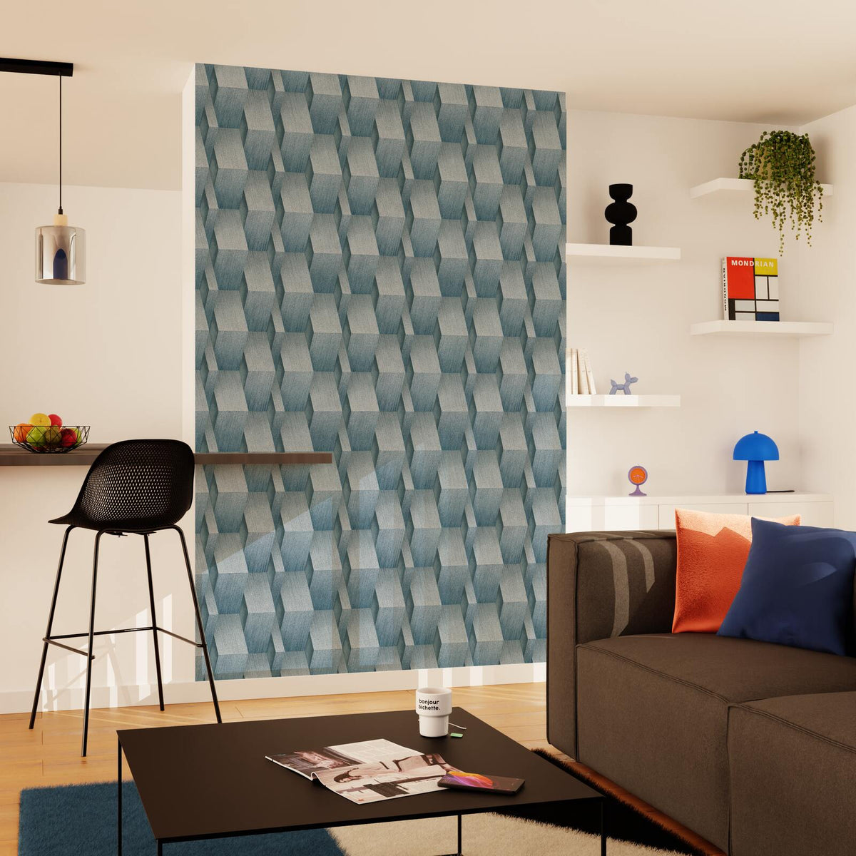 Papier peint intissé Ness Bleu grisé