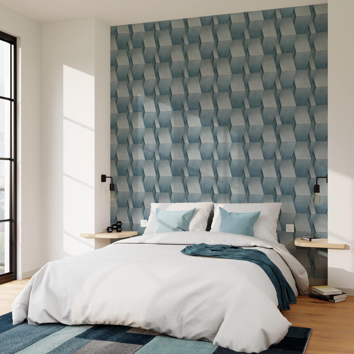 Papier peint intissé Ness Bleu grisé