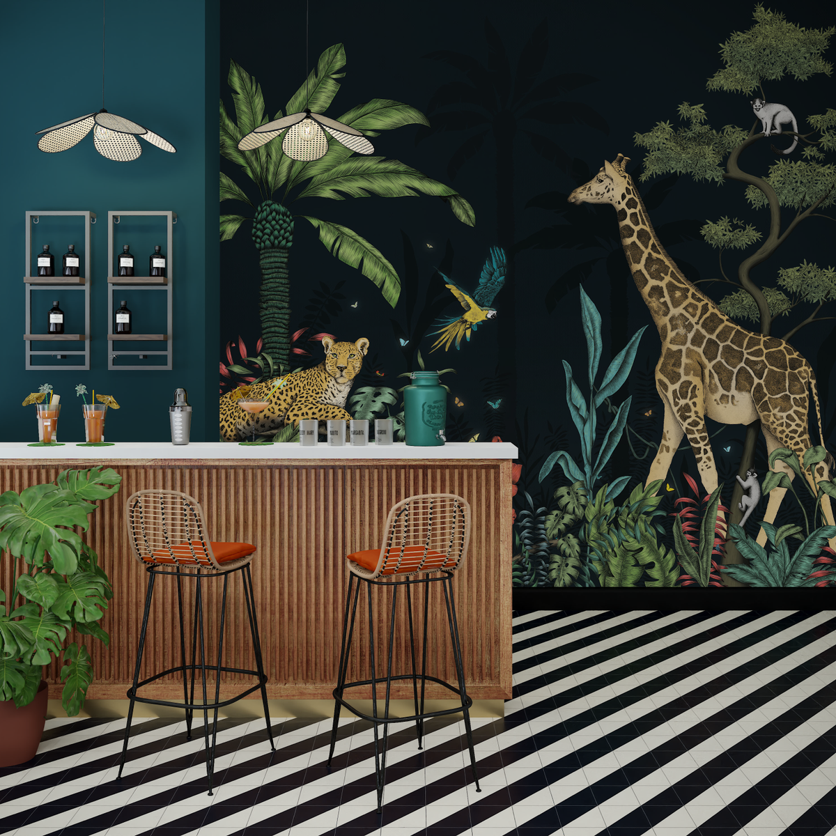 4MURS Papier peint panoramique XL Night color jungle Multicolore Mat