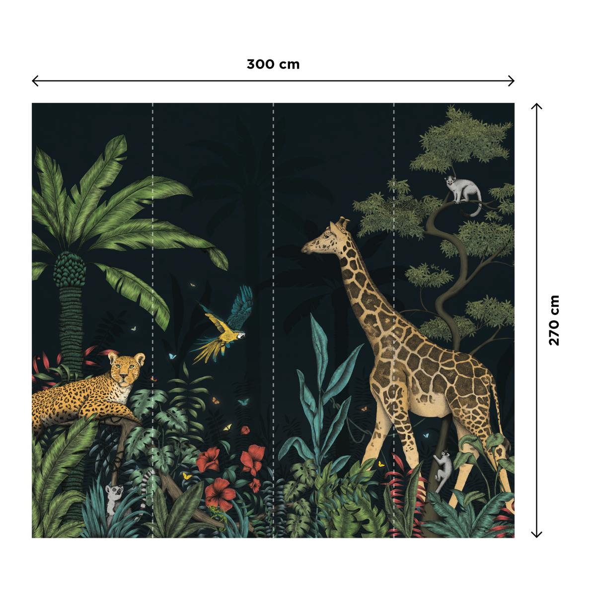 4MURS Papier peint panoramique XL Night color jungle Multicolore Mat