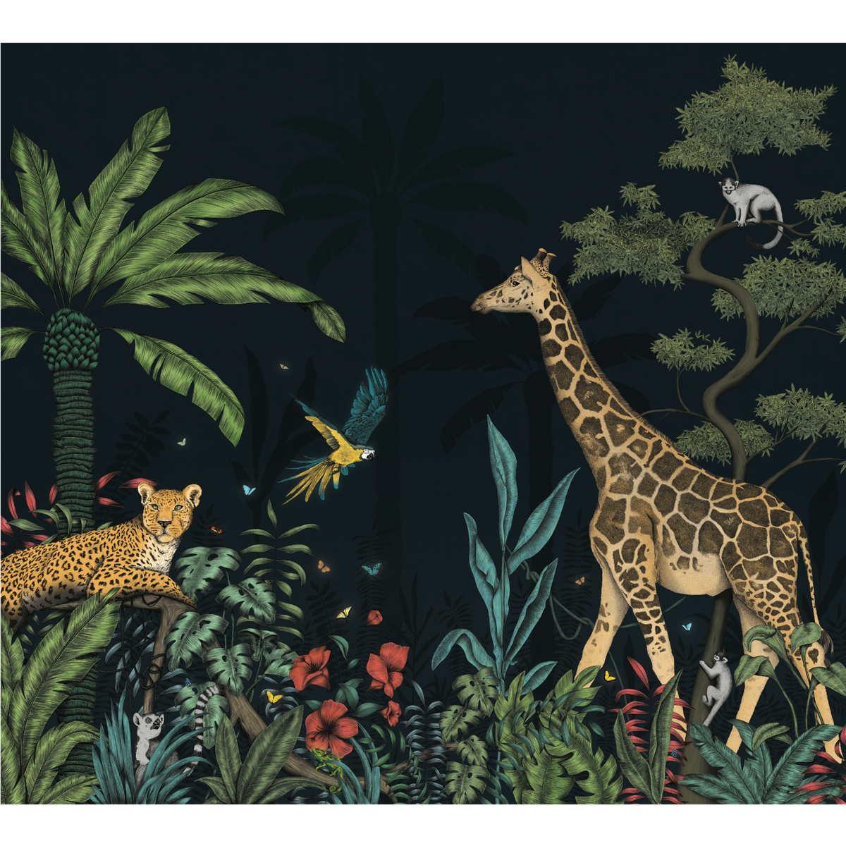 4MURS Papier peint panoramique XL Night color jungle Multicolore Mat