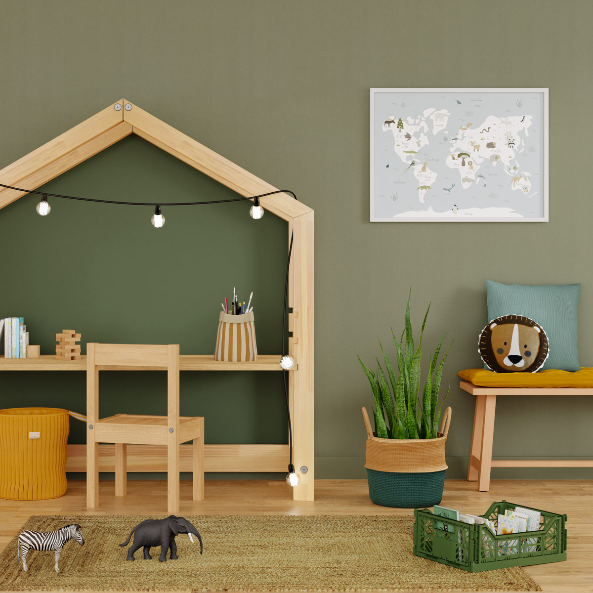 Tableau Carte animals on the planet Bleu ciel et blanc