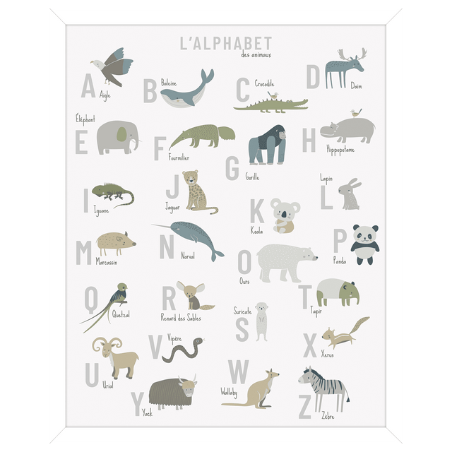 Tableau L'ALPHABET ANIMALS ON THE PLANET beige Kaki pétrole