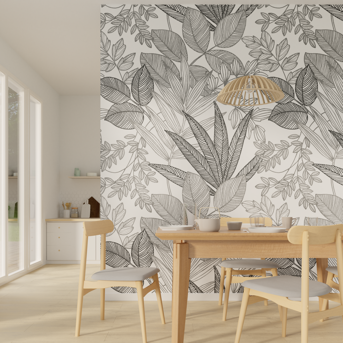 Papier peint panoramique L Mahana Noir et blanc Satiné