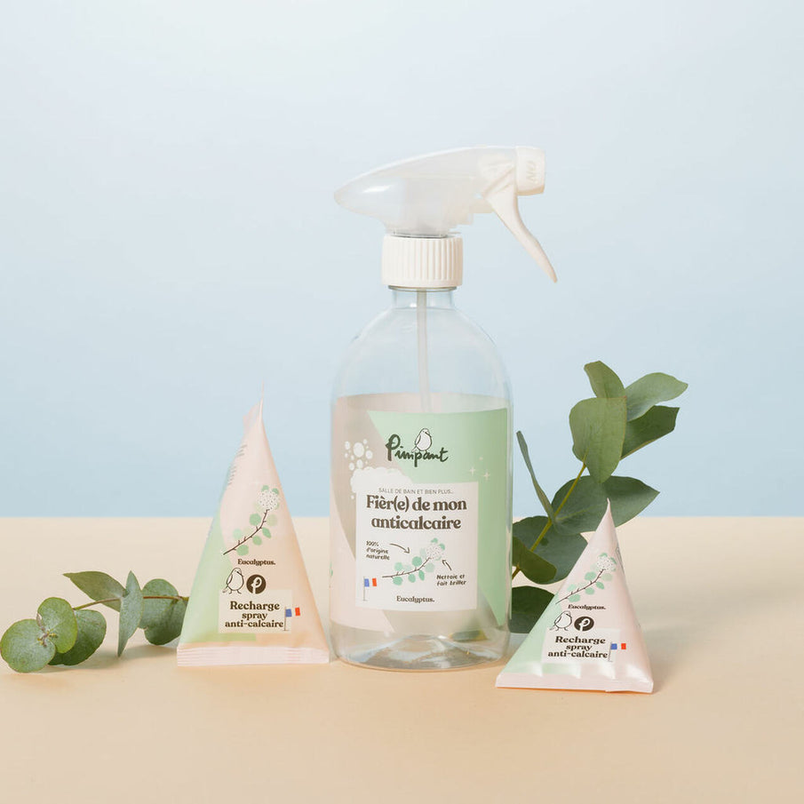 Bouteille spray anti-calcaire et recharges de la marque Pimpant