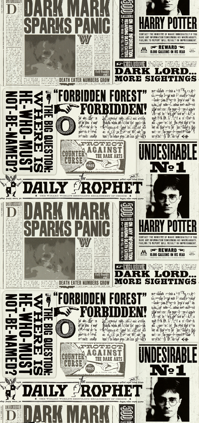 Papier peint intissé HARRY POTTER LA GAZETTE DU SORCIER noir