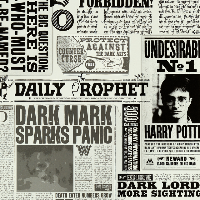 Papier peint intissé HARRY POTTER LA GAZETTE DU SORCIER noir