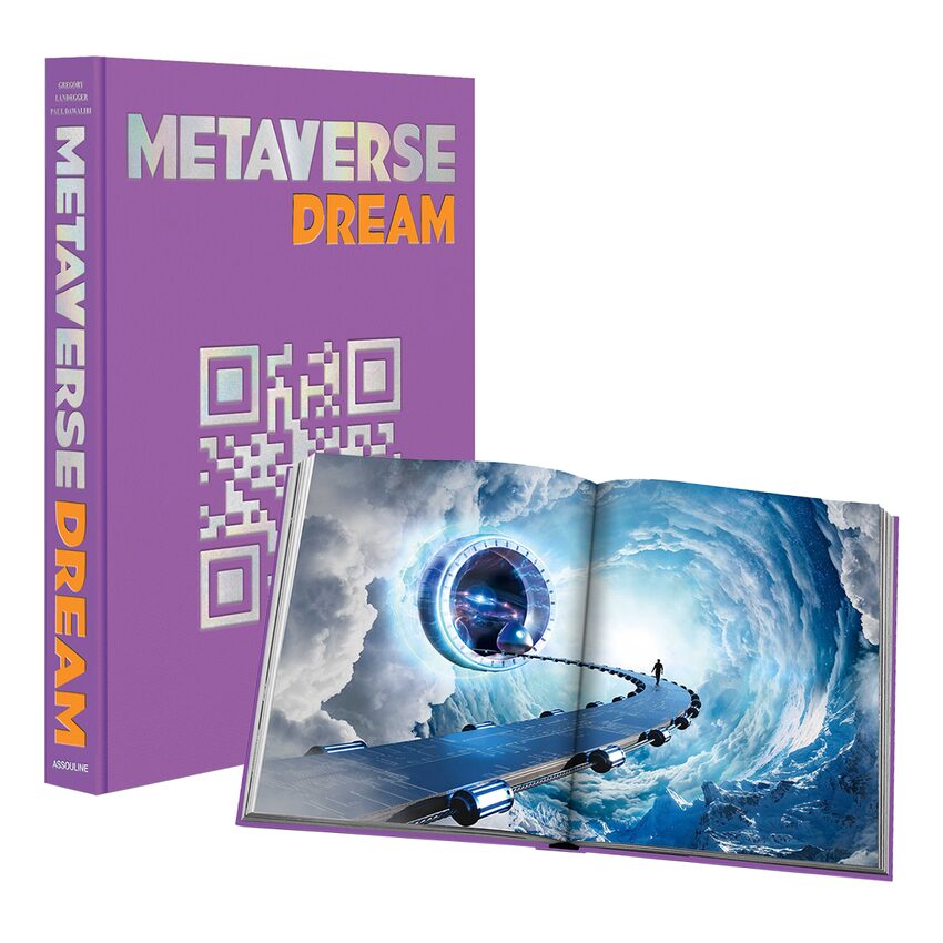 Livre de couleur violet intitulé "Metaverse dream" et double-page ouverte