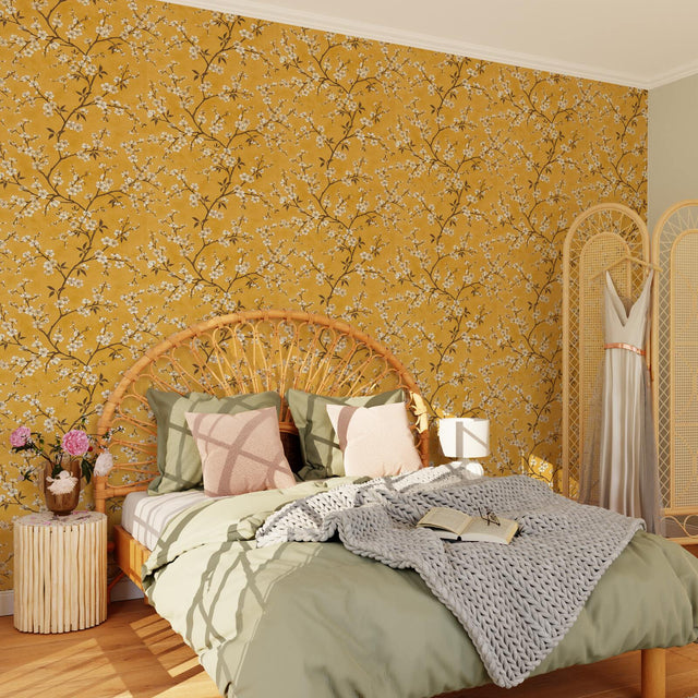 Papier peint intissé FLORENTINE BLOSSOM coloris safran