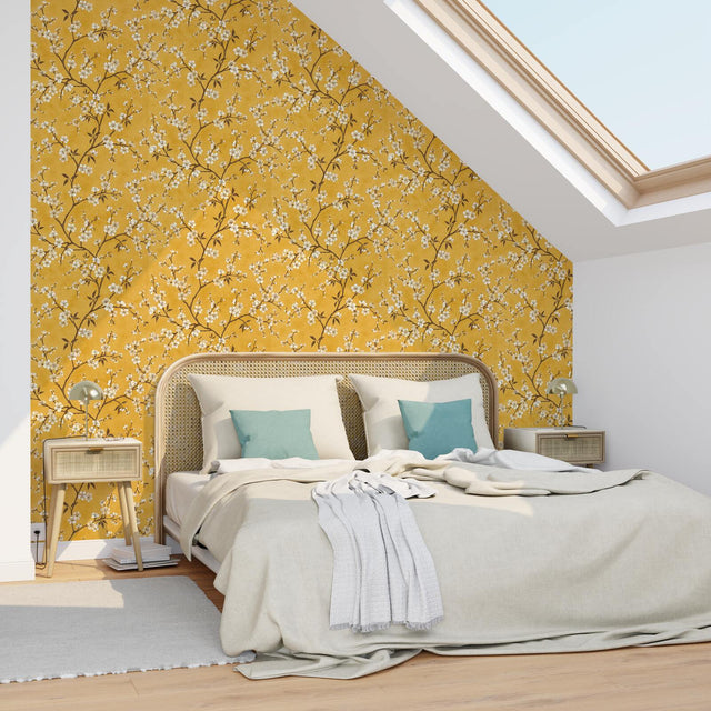 Papier peint intissé FLORENTINE BLOSSOM coloris safran