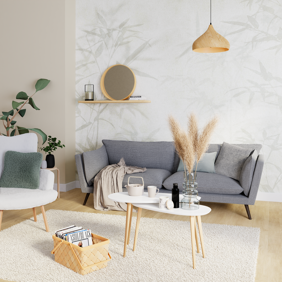 4MURS Papier peint panoramique XL Bamboo xl Gris perle Mat