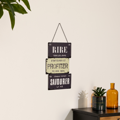 Plaque murale en métal Profiter de la vie Gris, blanc et noir