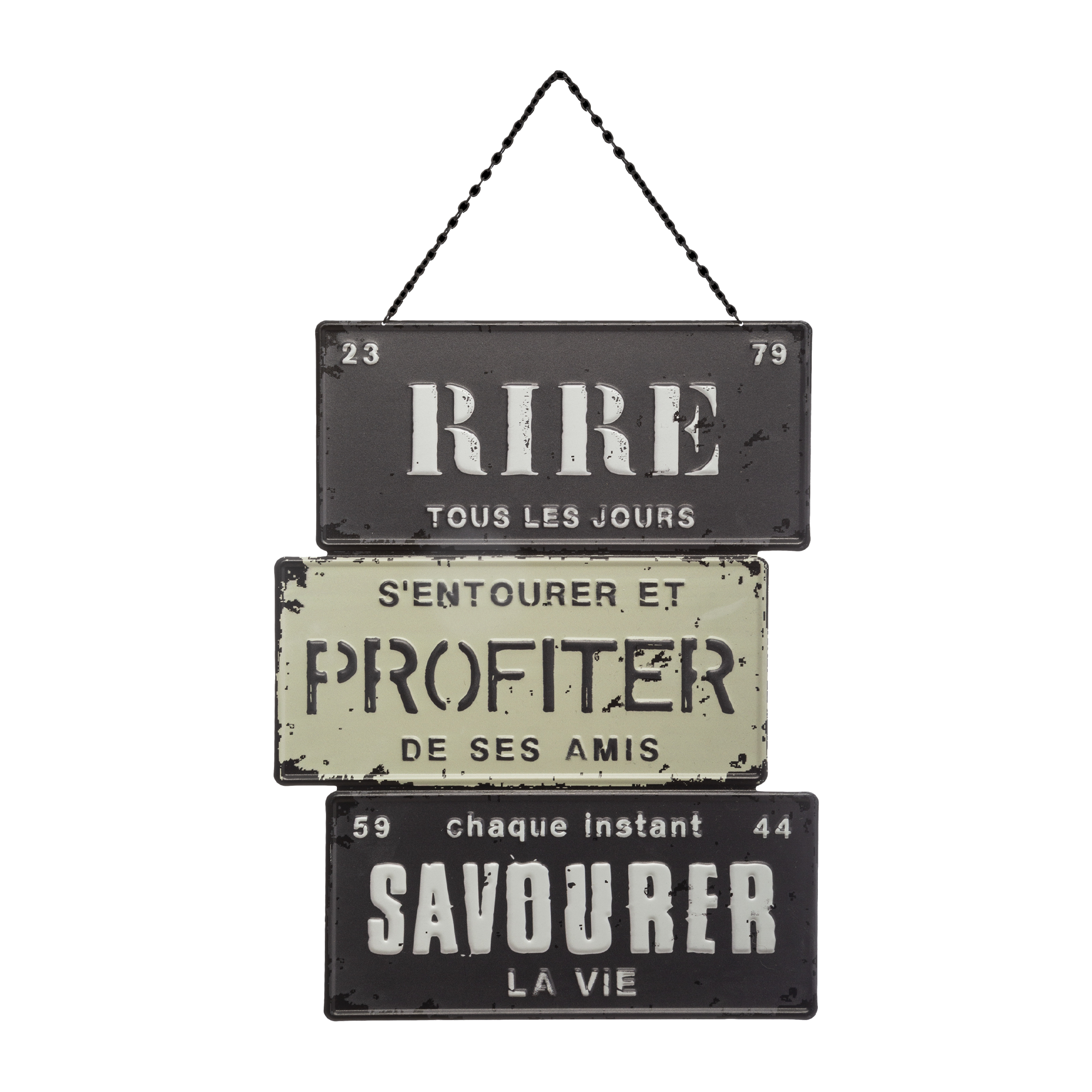 Plaque métal PROFITER DE LA VIE gris, blanc et noir