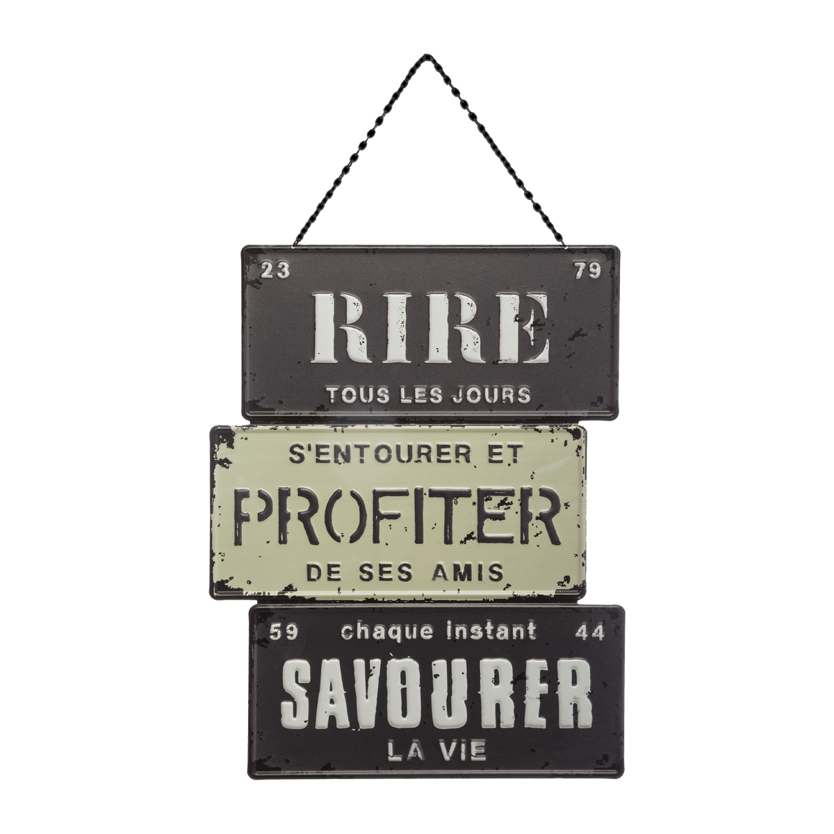 Plaque murale en métal Profiter de la vie Gris, blanc et noir