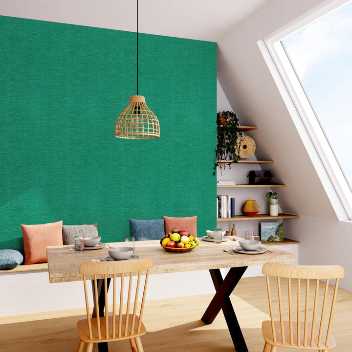 Papier peint intissé Curaçao Vert émeraude Paille orientale