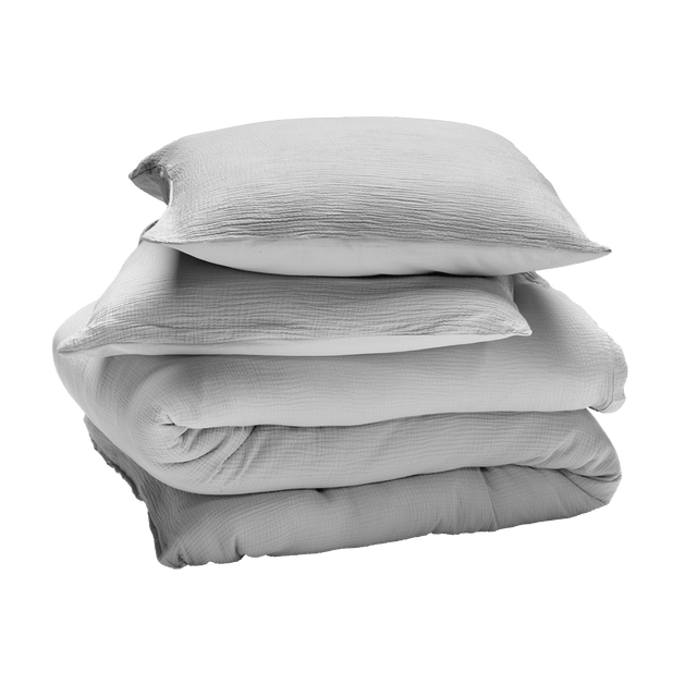 Parure de lit en gaze de coton ANOKIAS gris perle 240 x 260 cm