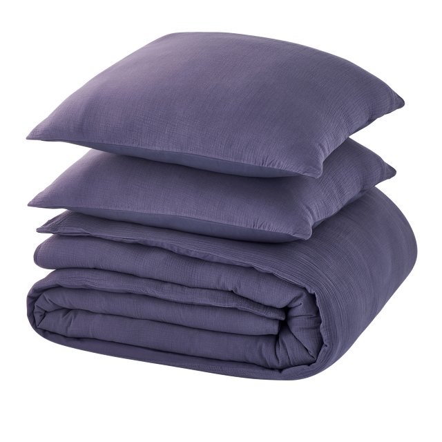 Parure de lit en gaze de coton ANOKIAS bleu marine 240 x 220 cm