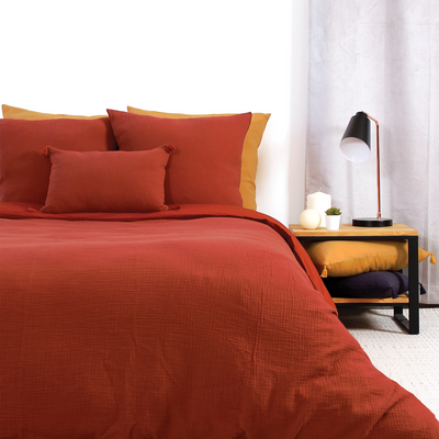 Parure de lit en gaze de coton Anokias Ocre