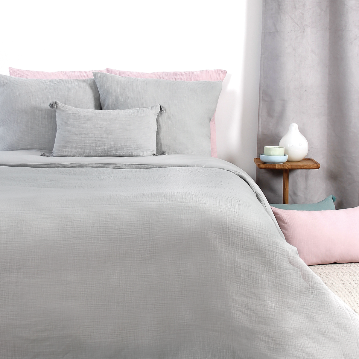 Parure de lit en gaze de coton Anokias Gris perle