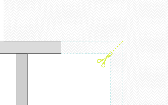 Dessin de paire de ciseaux découpant de la toile de verre débordant sur une fenêtre