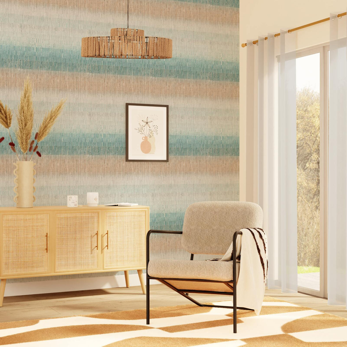 Papier peint intissé Bai sao Bleu aqua