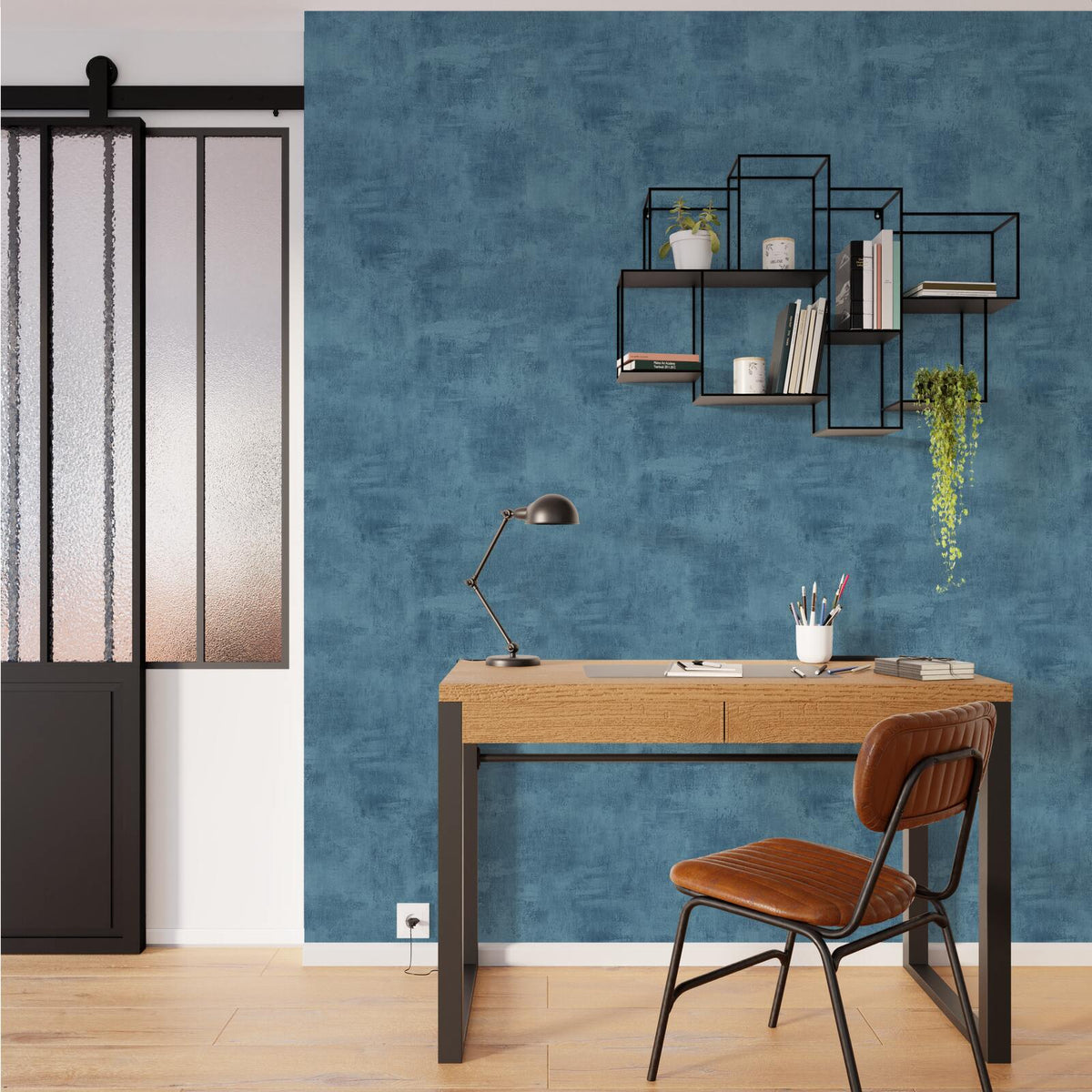 Papier peint intissé Barkley Bleu gazoline