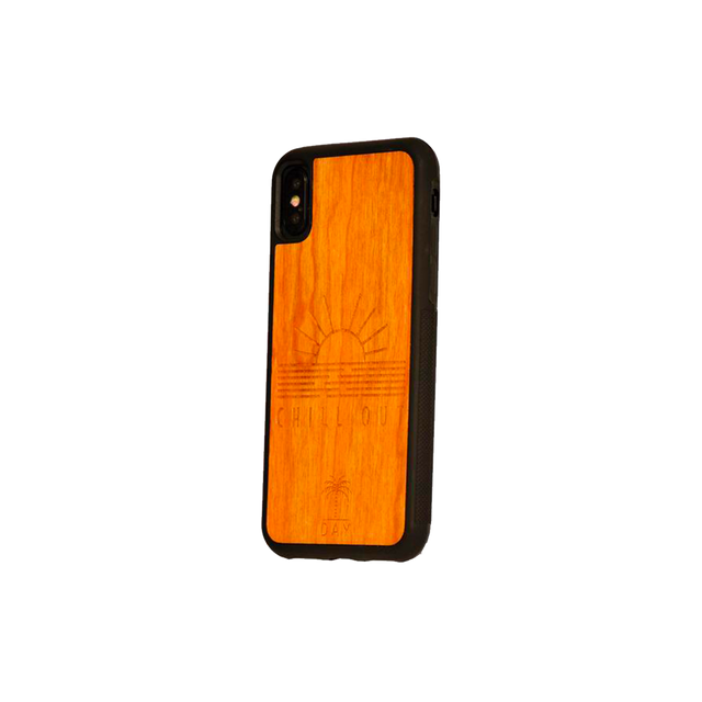 Coque en bois Coque de téléphone CHILL OUT brun hauteur 15,3 cm