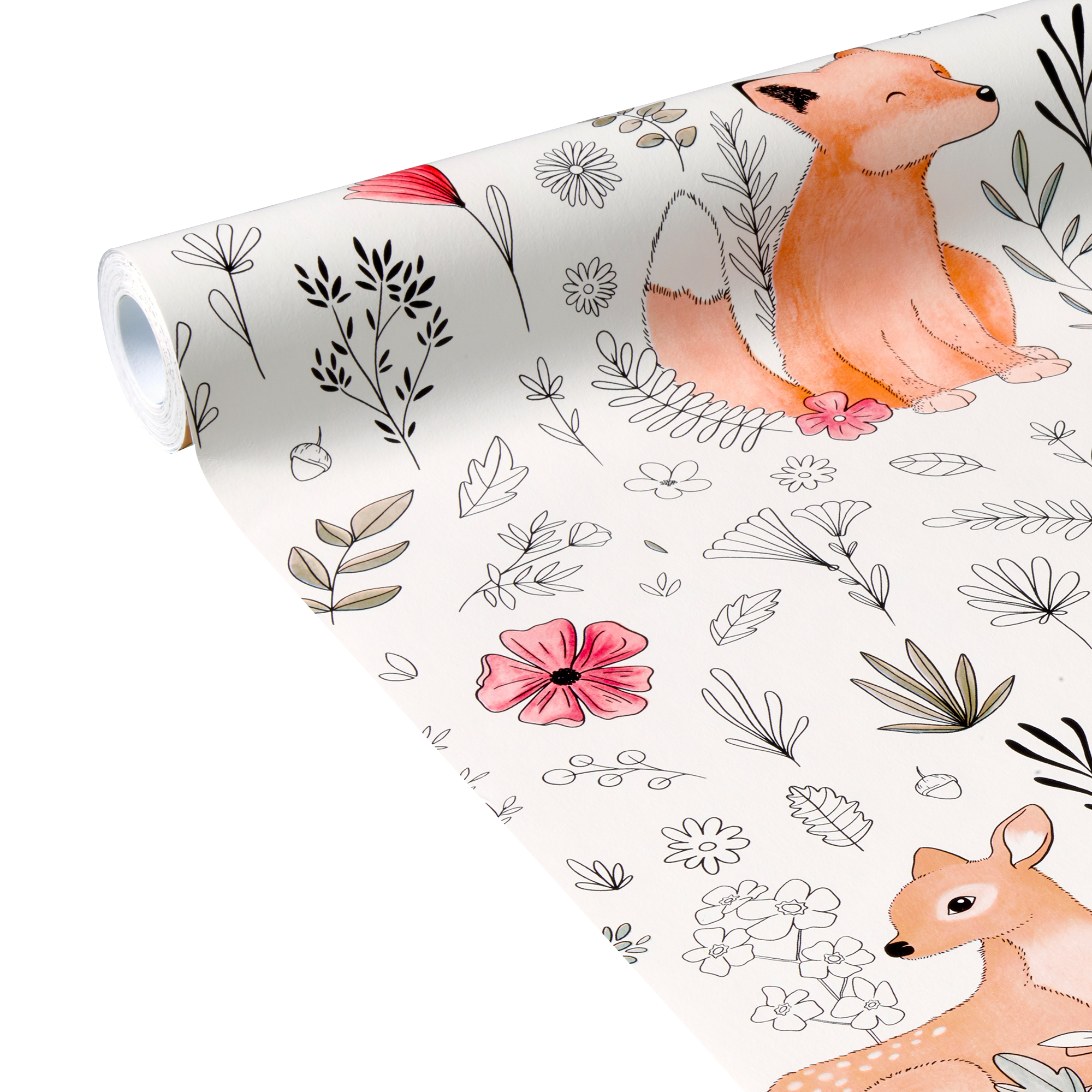 Papier peint intissé CALM FOREST orange clair et rouge framboise