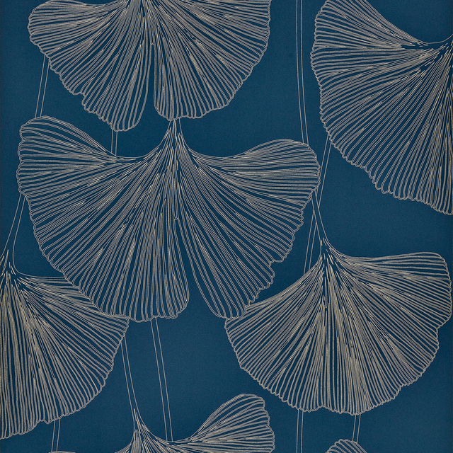 4MURS Papier peint intissé GINKGO coloris bleu nuit