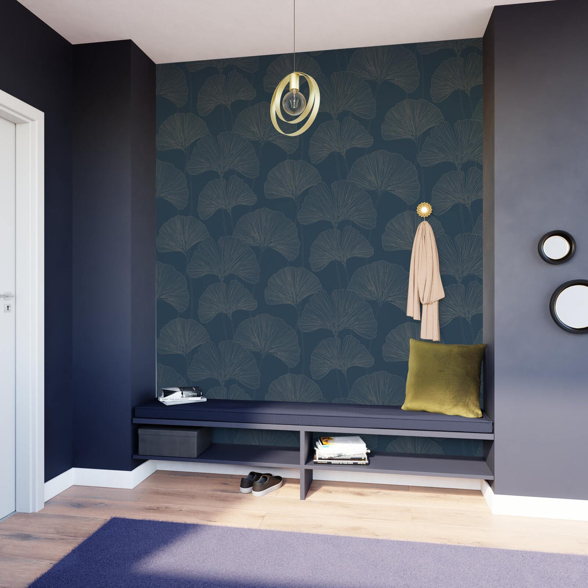 4MURS Papier peint intissé Ginkgo Bleu nuit