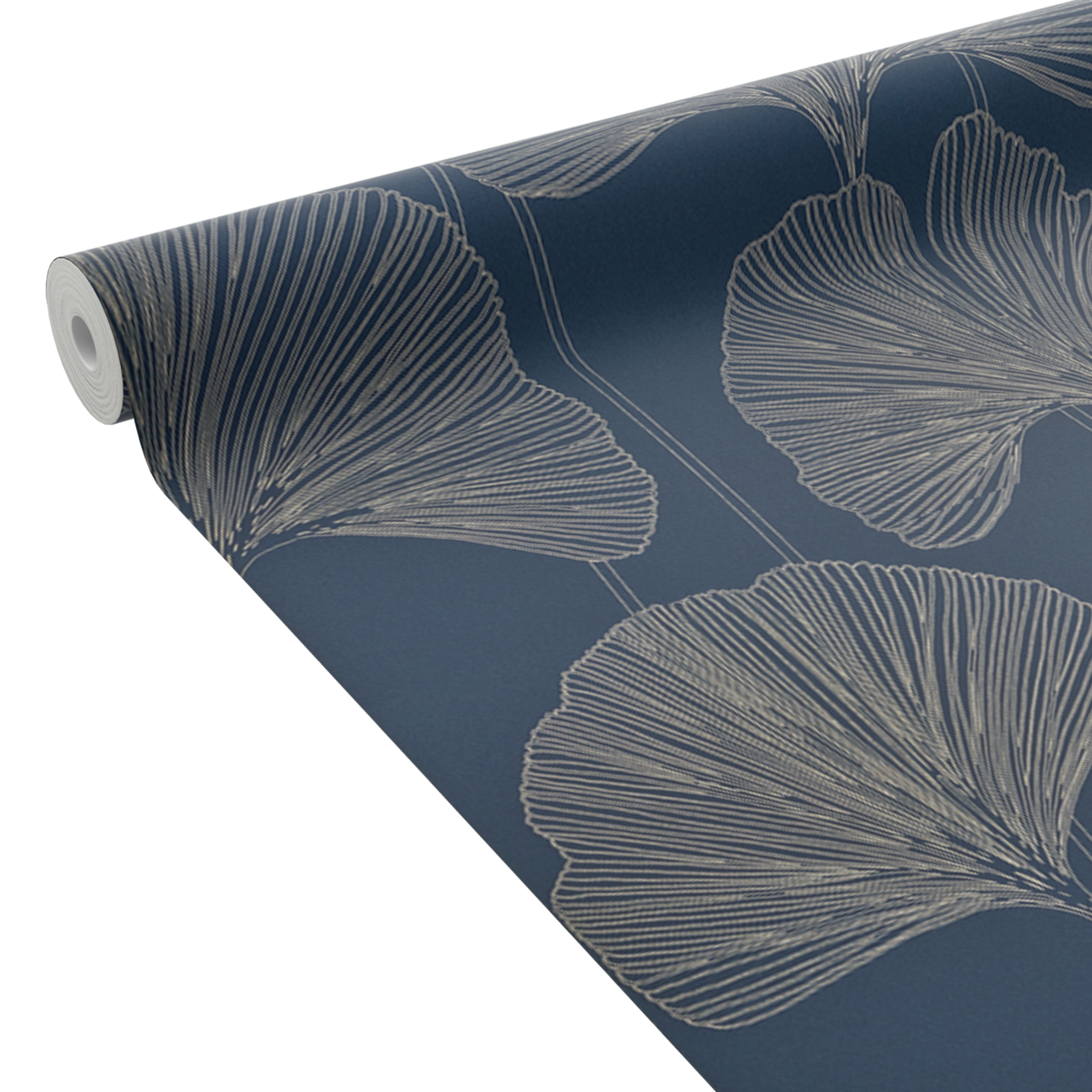 4MURS Papier peint intissé GINKGO coloris bleu nuit