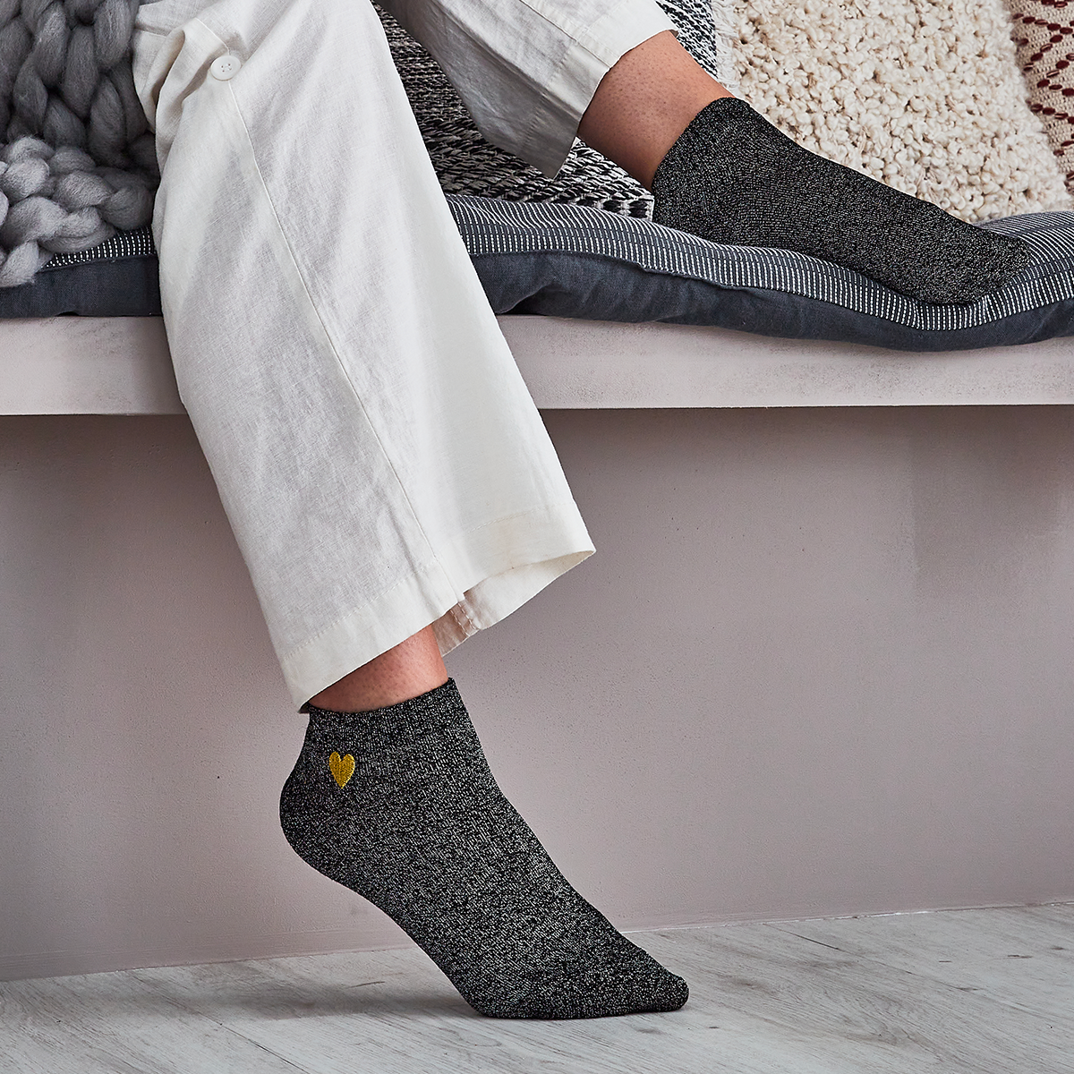 TITES CHAUSSETTES Chaussettes Lurex et coeur Gris