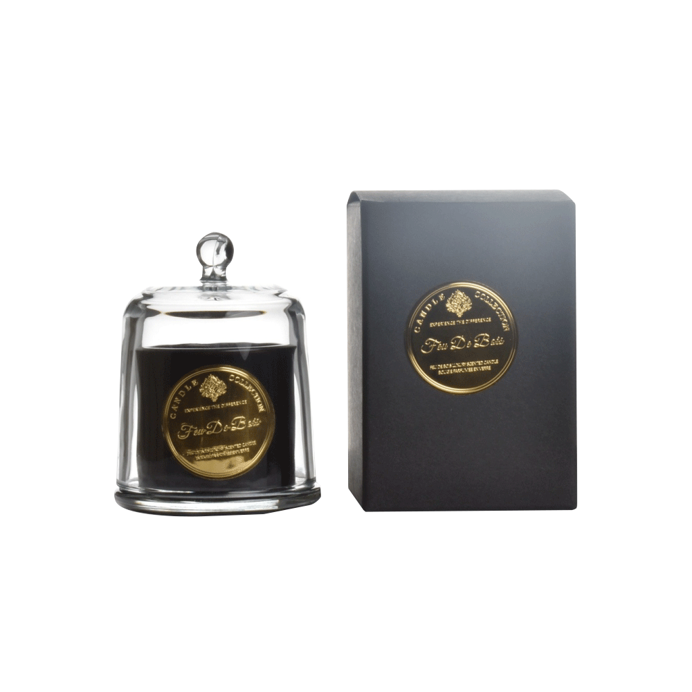 OPJET Bougie parfumée Feu de bois Transparent, noir et doré