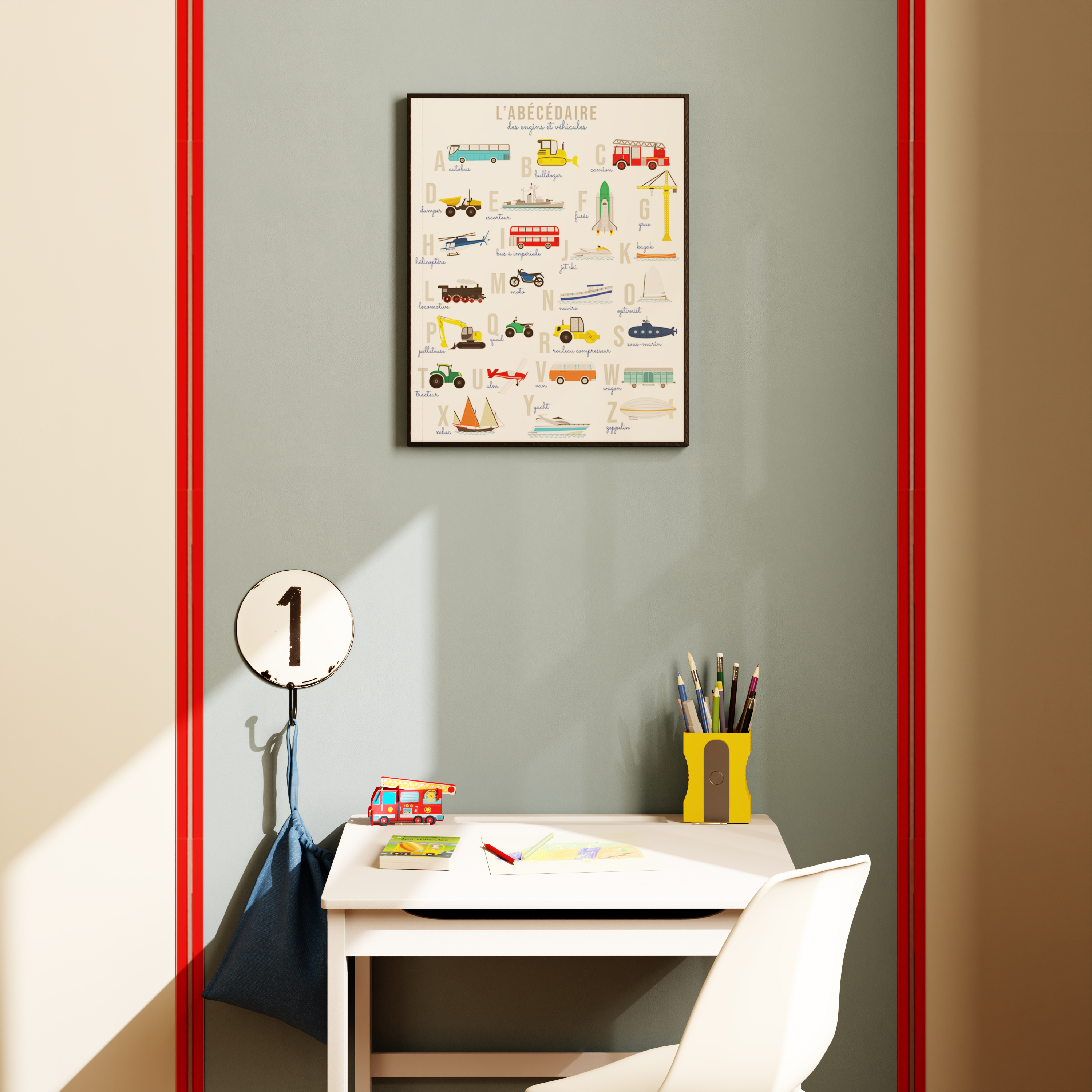 Affiche Abécédaire Véhicules – ABC Engins En Français, Décoration Chambre Enfant Éducative Par Le Temps Des Paillettes A4