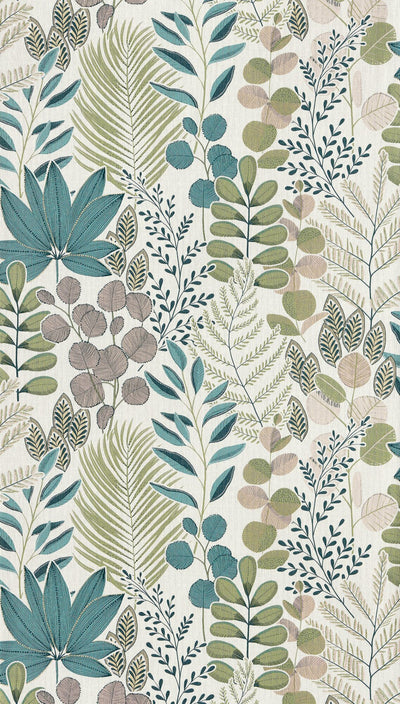 Papier peint intissé Johanna Bleu givré, rose pâle et kaki clair