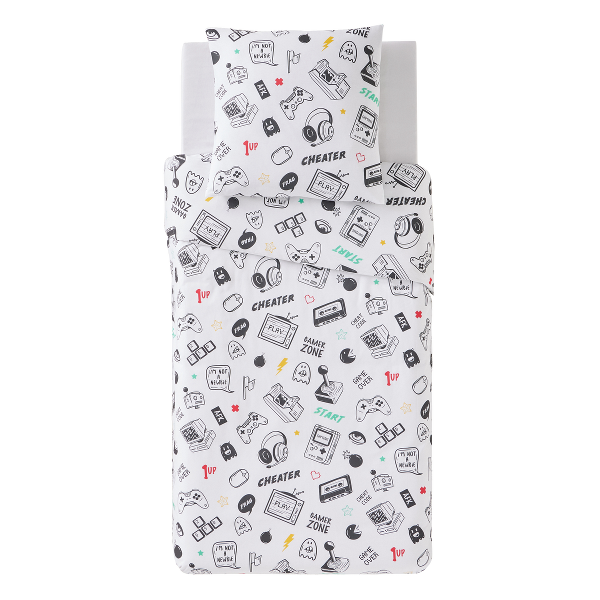 4MURS Parure de lit en toile de coton Gaming Blanc