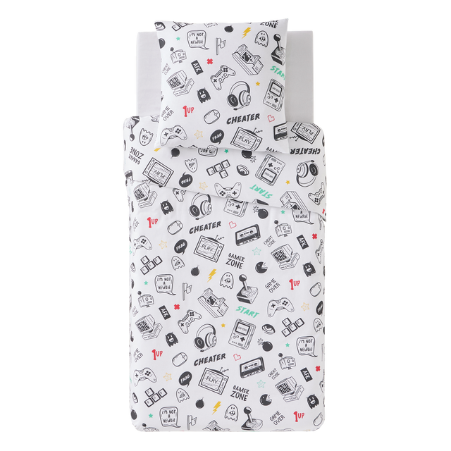 Parure de lit en toile de coton GAMING blanc 140 x 200 cm