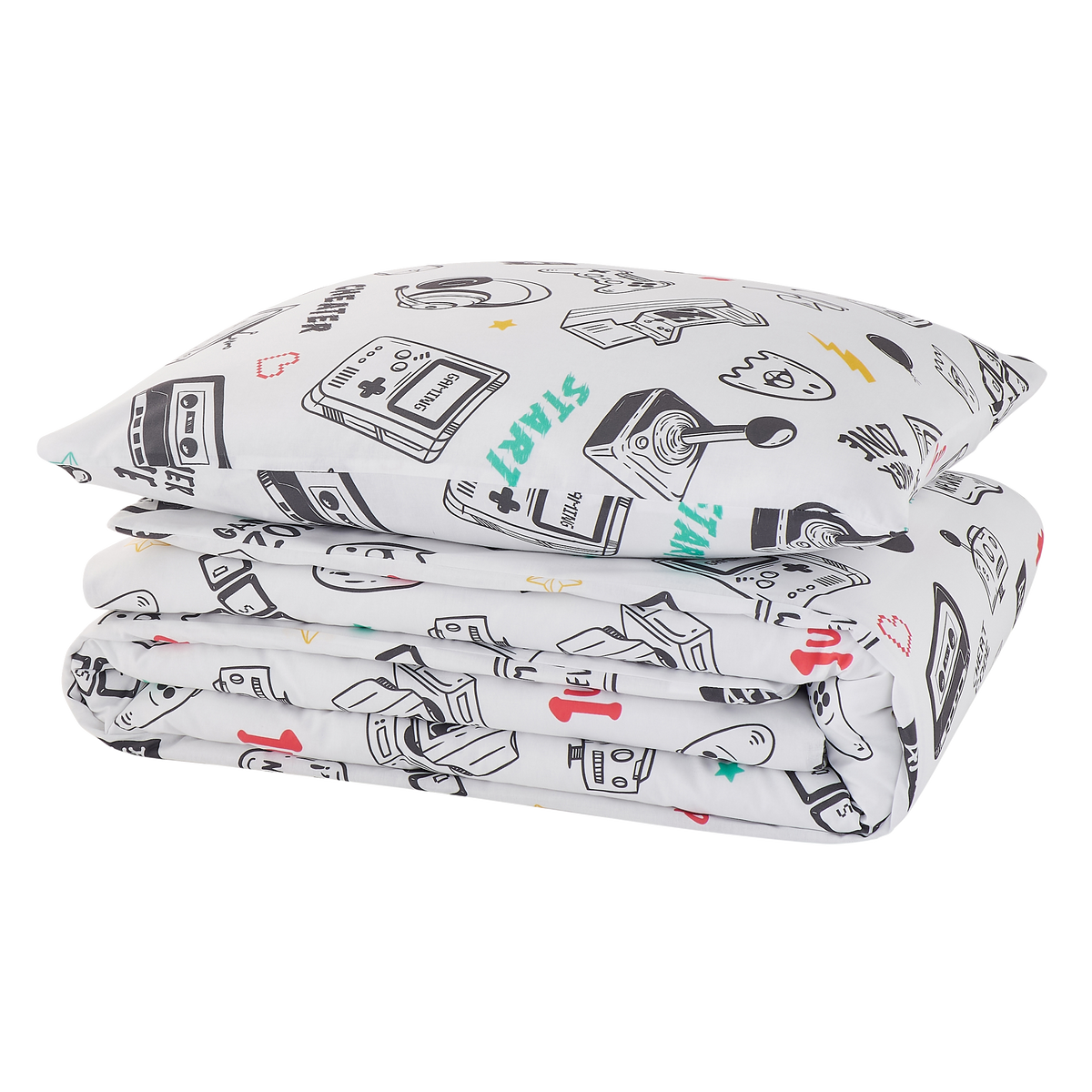 4MURS Parure de lit en toile de coton Gaming Blanc