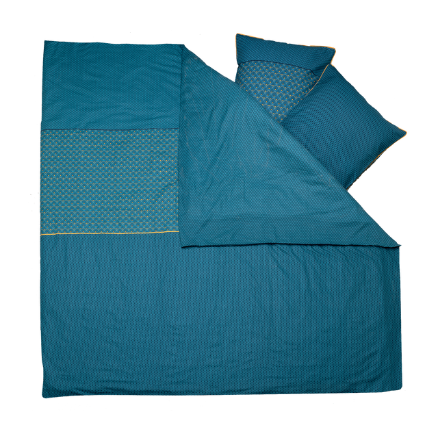 Parure de lit en toile de coton BRONZE bleu paon 260 x 240 cm