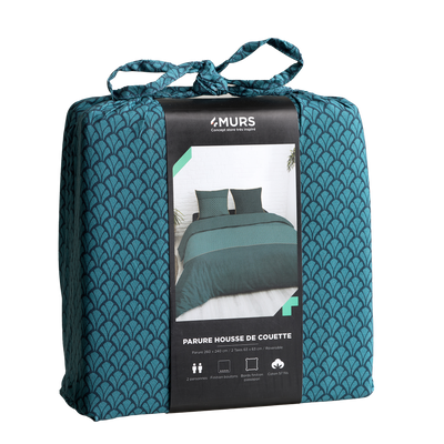 4MURS Parure de lit en toile de coton Bronze Bleu paon