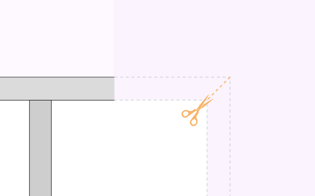 Dessin de paire de ciseaux découpant du papier peint débordant sur une fenêtre
