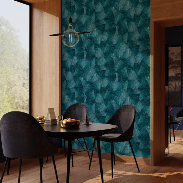 Papier peint intissé YANG coloris bleu paon