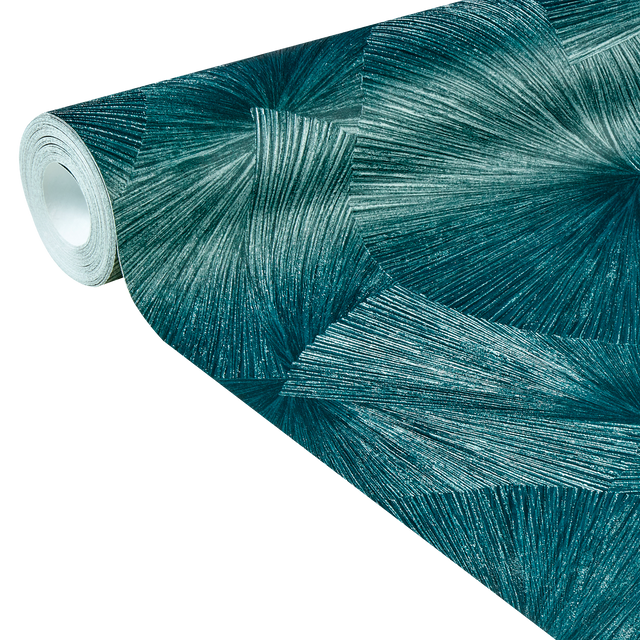 Papier peint intissé YANG coloris bleu paon