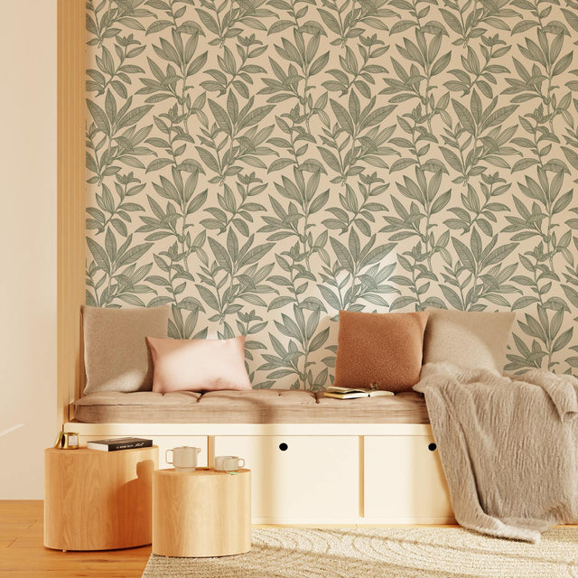 Papier peint intissé NOÉMIE coloris vert de gris