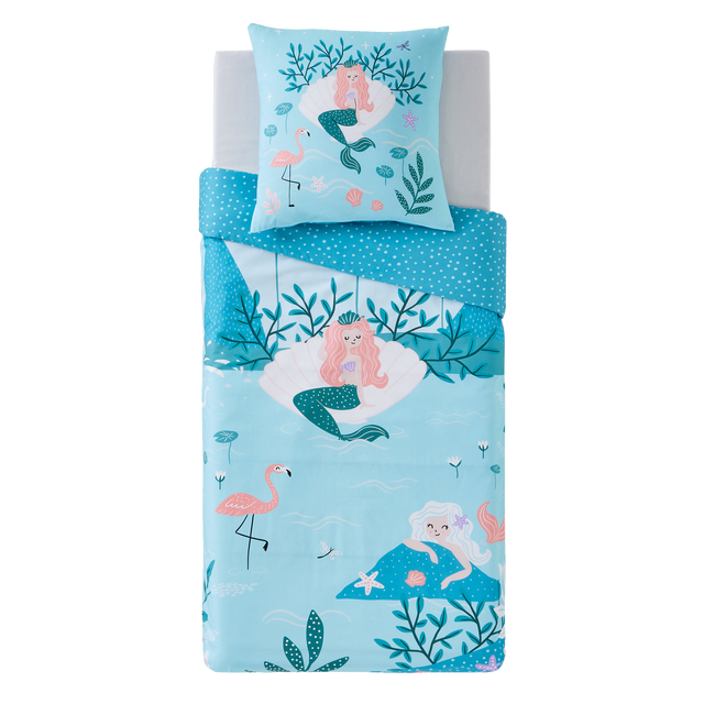 Parure de lit en toile de coton SIRENINA bleu acqua 140 x 200 cm