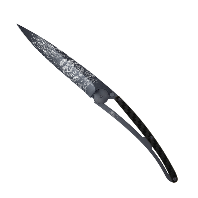 Deejo Couteau LION coloris Black, Fibre de carbone