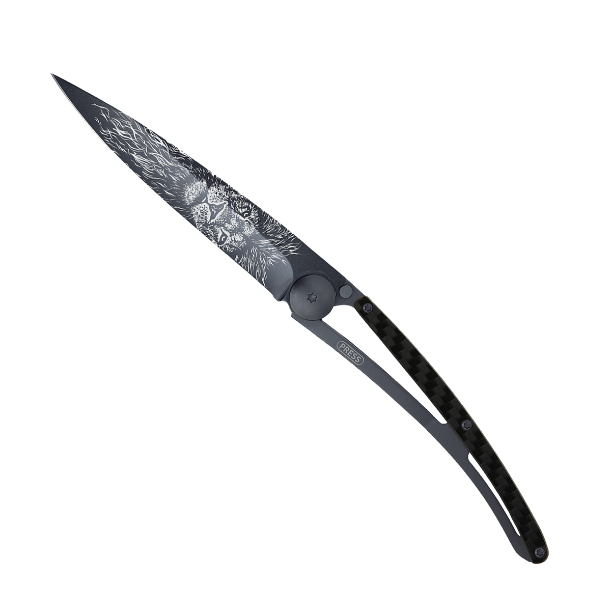 DEEJO Couteau Lion Black, fibre de carbone