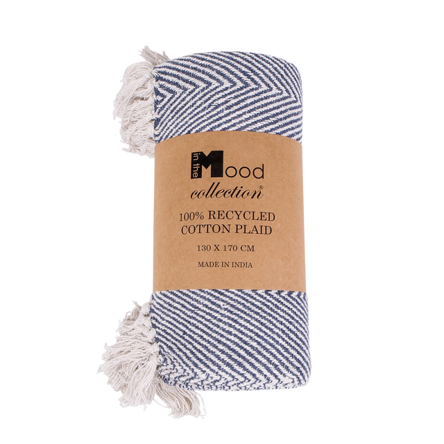 Plaid coton recyclé SAXA coloris marine